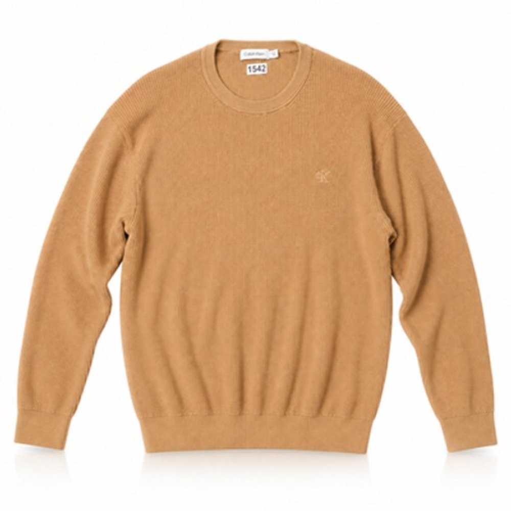 Calvin Klein Mens XL Brown Waffle Knit Crew Neck Pullover Sweater Logo